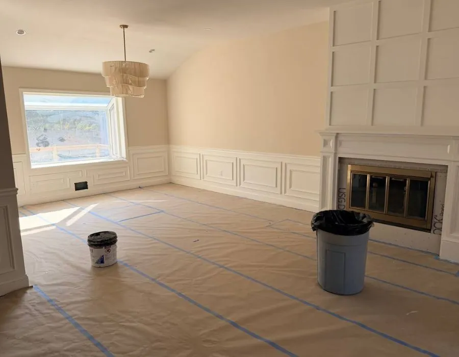 Custom fireplace mantel with wainscoting in Westchester NY