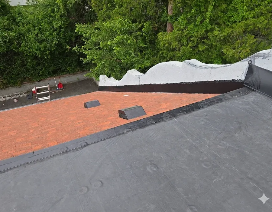 Flat roof replacement aerial view in White Plains NY