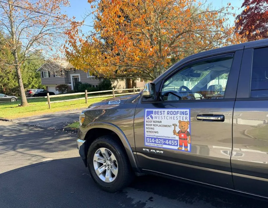 Local roofing contractor Westchester truck sign