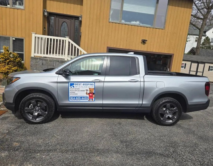 Roofing and siding service truck for Best Roofing Westchester