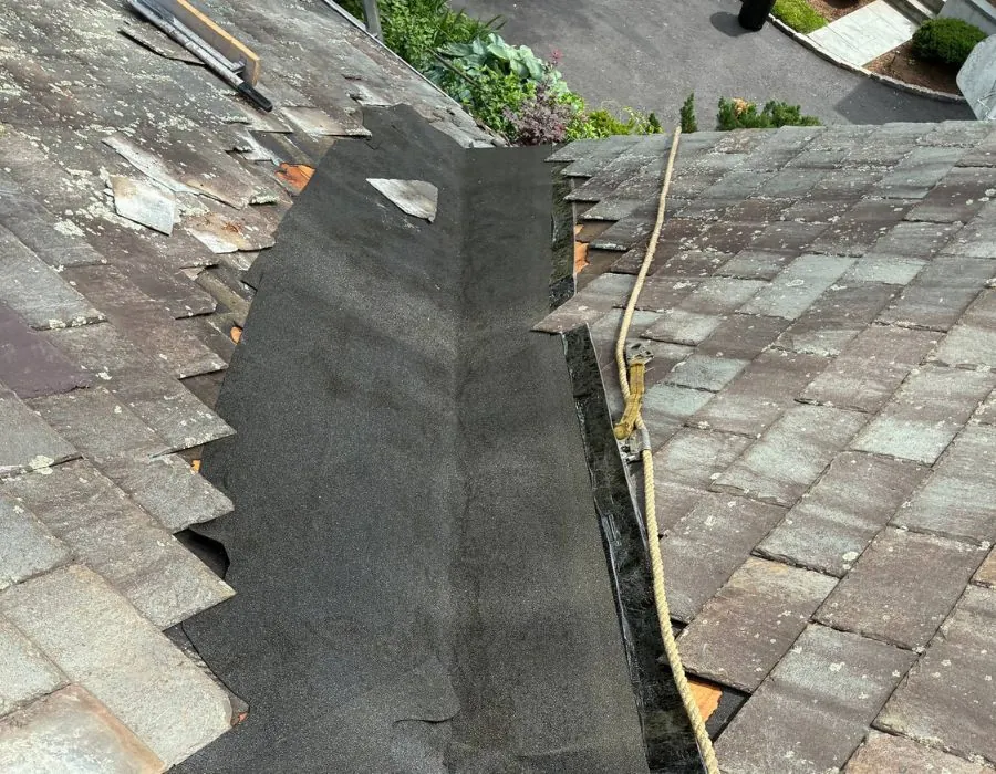 Slate roof valley repair underlayment in Westchester County NY