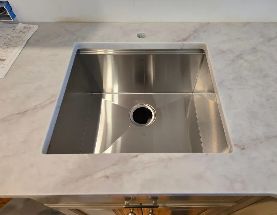 Stainless steel undermount sink with marble countertop
